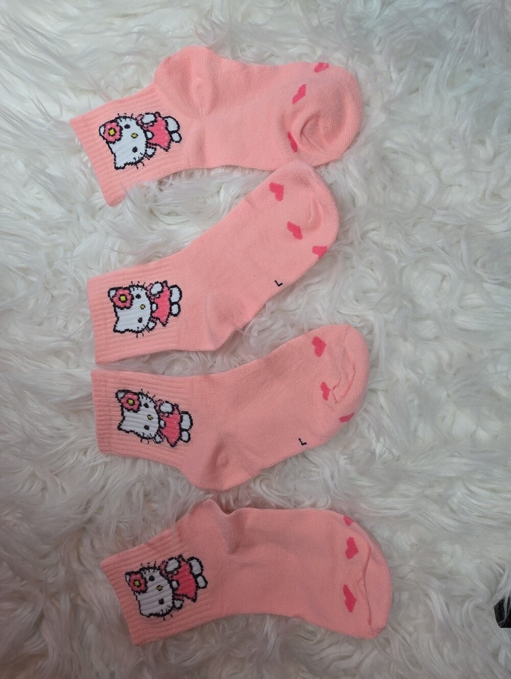 Hello Kitty Pink Crew Socks with Cartoon Cat and Heart Accents - Picture 2 of 4